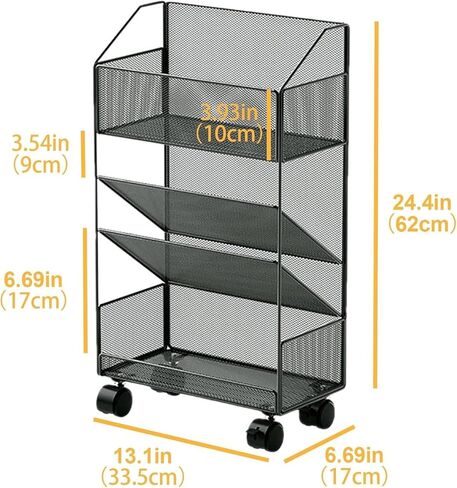 Mobile Bookshelf,5-Tier Slim Rolling Mobile Bookshelf Cart - Metal Utility Storage for School, Office, Kids Room, Library, Bedroom - Black Color, Perfect for Classroom Organization in Saudi Arabia