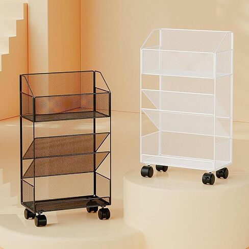 Mobile Bookshelf,5-Tier Slim Rolling Mobile Bookshelf Cart - Metal Utility Storage for School, Office, Kids Room, Library, Bedroom - Black Color, Perfect for Classroom Organization in Saudi Arabia