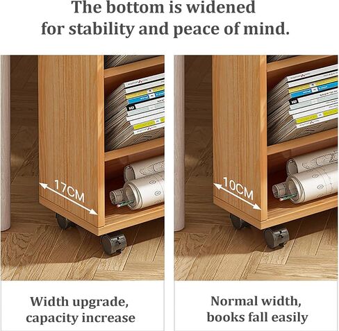 Mobile Bookshelf,Mobile Wooden Rolling Storage Cart with Wheels - Multi-Tier Vertical Bookshelf Orga for Office, Living Room, or Kitchen - Stylish Brown Finish in Saudi Arabia