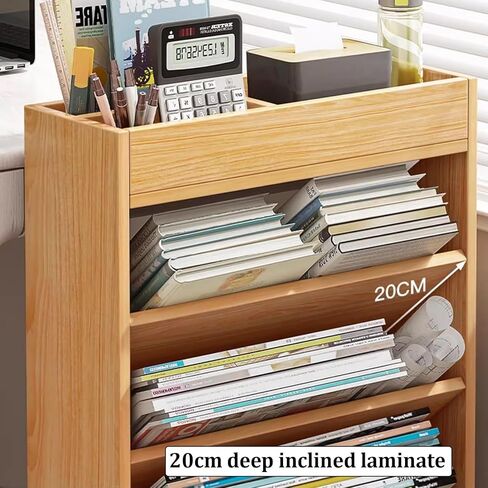 Mobile Bookshelf,Mobile Wooden Rolling Storage Cart with Wheels - Multi-Tier Vertical Bookshelf Orga for Office, Living Room, or Kitchen - Stylish Brown Finish in Saudi Arabia