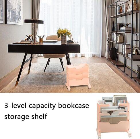 Mobile Bookshelf,3-Tier Rolling Mobile Book Shelf Cart – Versatile Under Desk Storage for Office, Books, Documents & Supplies – Space-Saving Solution on Wheels in Saudi Arabia
