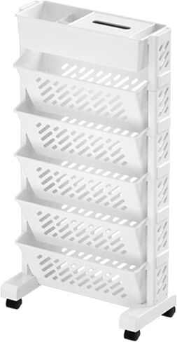 Mobile Bookshelf,5-Tier Rolling Book Shelf Cart with Wheels - Mobile Library Storage for Home, Office, Kitchen & School - Versatile Orga for Books, Decor & Supplies in Saudi Arabia