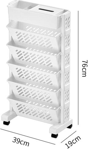 Mobile Bookshelf,5-Tier Rolling Book Shelf Cart with Wheels - Mobile Library Storage for Home, Office, Kitchen & School - Versatile Orga for Books, Decor & Supplies in Saudi Arabia