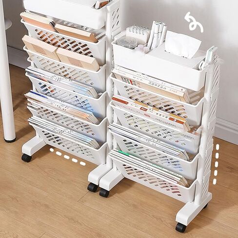 Mobile Bookshelf,5-Tier Rolling Book Shelf Cart with Wheels - Mobile Library Storage for Home, Office, Kitchen & School - Versatile Orga for Books, Decor & Supplies in Saudi Arabia