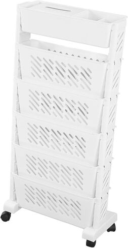 Mobile Bookshelf,White Mobile Book Shelf - 6-Tier Rolling Storage Cart for Classroom & Office - Versatile Document Orga & Bookshelf - Multi-Purpose Desk Cart with Easy Mobility in Saudi Arabia