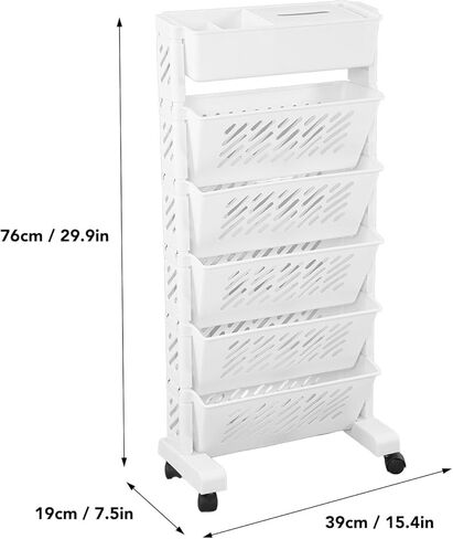 Mobile Bookshelf,White Mobile Book Shelf - 6-Tier Rolling Storage Cart for Classroom & Office - Versatile Document Orga & Bookshelf - Multi-Purpose Desk Cart with Easy Mobility in Saudi Arabia