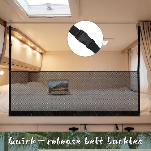 RV Bunk Bed Safety Net with Hardwares 59 x 19.7 Adjustable Bunk Netting for Camper Motor Home Trailer Fifth Wheels Guard Rail Bedding Accessories Mesh Barrier for Upper Bunks in Saudi Arabia