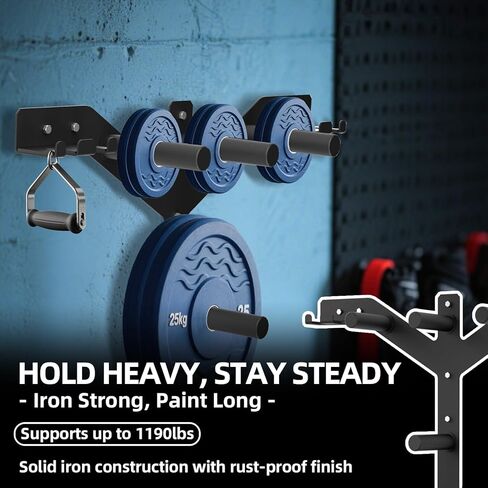حامل أثقال فردي للتخزين على الحائط مع مسحوق أسود مطلي لصالة الألعاب الرياضية المنزلية، وصالة الألعاب الرياضية في المرآب (قطعتان) in Kuwait