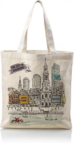 Boston City Art Canvas Tote Bags, City Themed Artwork Handbag, Vintage City's Landmark Artwork Design Reusable Shopping Bag, Shoulder Tote for Daily Use and Work, Travel Souvenirs and Gifts in Saudi Arabia
