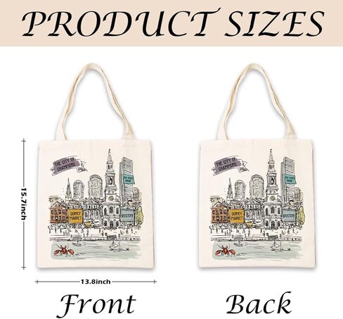 Boston City Art Canvas Tote Bags, City Themed Artwork Handbag, Vintage City's Landmark Artwork Design Reusable Shopping Bag, Shoulder Tote for Daily Use and Work, Travel Souvenirs and Gifts in Saudi Arabia