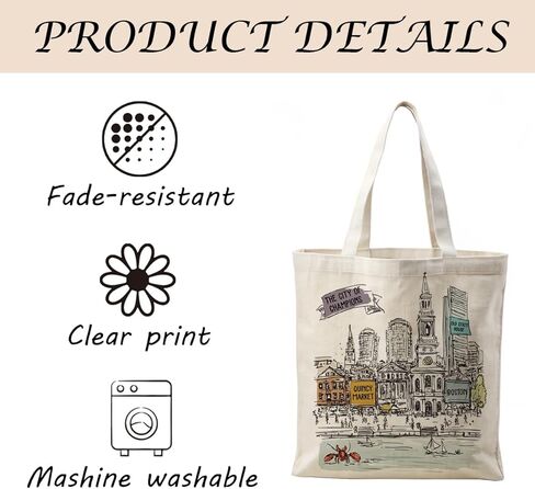 Boston City Art Canvas Tote Bags, City Themed Artwork Handbag, Vintage City's Landmark Artwork Design Reusable Shopping Bag, Shoulder Tote for Daily Use and Work, Travel Souvenirs and Gifts in Saudi Arabia