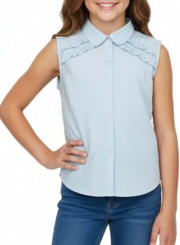 Girls White Long Sleeve Button Down Shirt Ruffled Turn Down Collar School Unifrom Blouse Top 4-13Y in Saudi Arabia