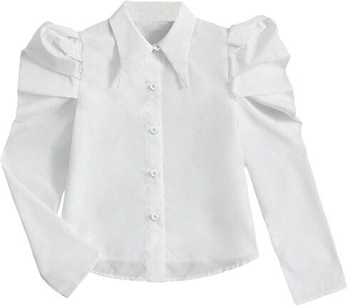 Girls Puff Long Sleeve Shirts Button Down Blouse Pointed Collar Shirt Classic Casual Tops for Girl 4-7Y in Saudi Arabia