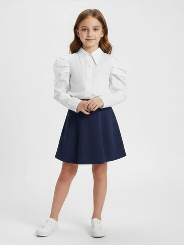 Girls Puff Long Sleeve Shirts Button Down Blouse Pointed Collar Shirt Classic Casual Tops for Girl 4-7Y in Saudi Arabia