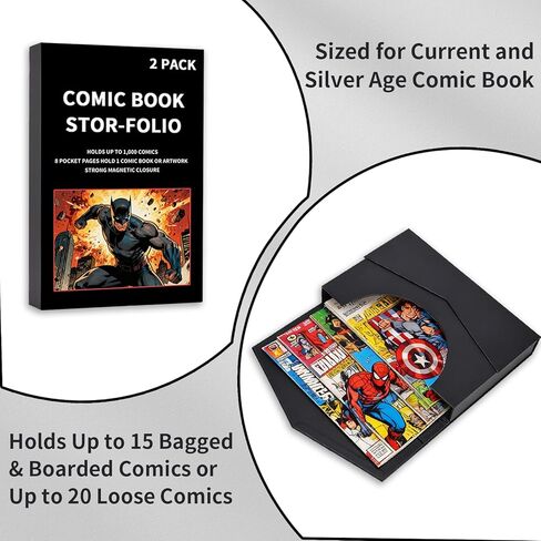 2-Pack Comic Book Stor-Folio - Portable Comic Books Storage Box with Strong Magnetic Closure,Exquisite Comics Book Case for Current,Silver Age,Regular Comics Books in Kuwait