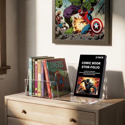 2-Pack Comic Book Stor-Folio - Portable Comic Books Storage Box with Strong Magnetic Closure,Exquisite Comics Book Case for Current,Silver Age,Regular Comics Books in Kuwait