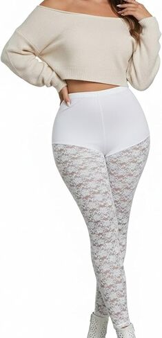 Women's Plus Size Lace Leggings Sheer Floral High Waisted Stretchy Slim Fit Pants Fishnet Tights for Casual & Dressy Outfits in Saudi Arabia