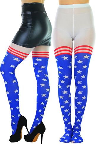 ToBeInStyle Women’s Superhero Superwoman American Flag Opaque Tights Costume Pantyhose in Saudi Arabia