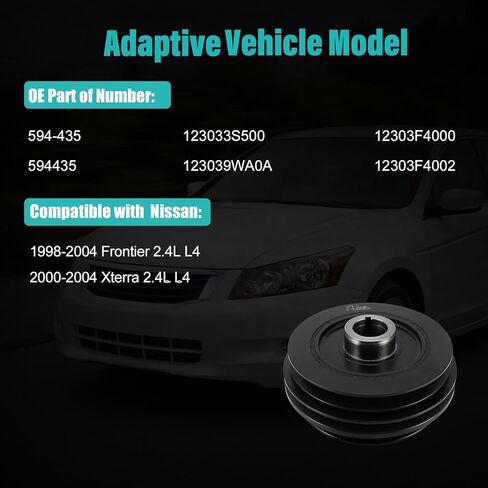 594-435 بكرة العمود المرفقي الموازن التوافقي لنيسان فرونتير 1998-2004، إكستيرا 2000-2004 L4 2.4L، استبدل 594435 123033S500 123039WA0A 12303F4000 12303F4002 in Kuwait