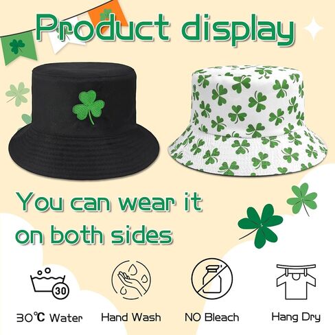 St. Patrick's Day Bucket Hat Shamrock Bucket Cap for Women Men Unisex Sun Cap Packable Outdoor Fisherman Hat Headwear (Green) in Saudi Arabia
