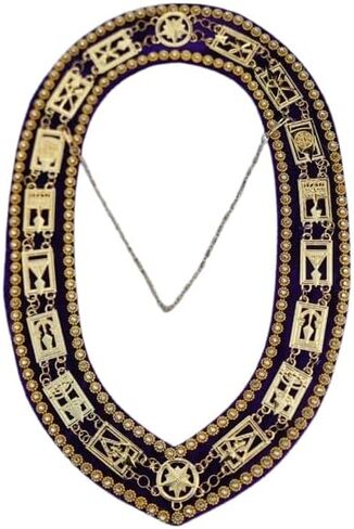 Masonic Regalia Cryptic Mason Royal & Select أحجار الراين ذات الياقة الرئيسية - سلسلة ذهبية داعمة باللون الأرجواني وأحجار الراين in Kuwait