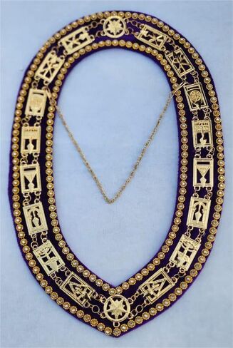Masonic Regalia Cryptic Mason Royal & Select أحجار الراين ذات الياقة الرئيسية - سلسلة ذهبية داعمة باللون الأرجواني وأحجار الراين in Kuwait