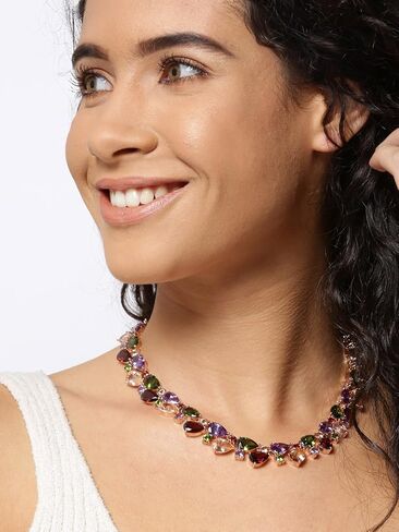 YouBella AAA Swiss Zircon Jewellery Gold Plated Collar Necklace for Women (Multi-Colour) (YBNK_5626) in Saudi Arabia