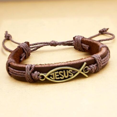 New 2026 Catholic Religious Church Christian Jesus Fish Leather Bracelets For Women Pulseira Masculina Cuff Men Bangle Jewerly Jewelry Fashion Accessories Creative Gift in Saudi Arabia