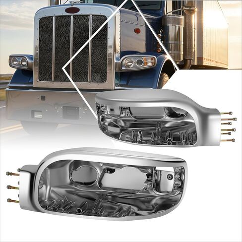 PM PERFORMOTOR Pair of Headlight Housings Compatible with 2006-2025 Peterbilt 367 567 388 389 589, Driver and Passenger Side, Polished Chrome in Saudi Arabia