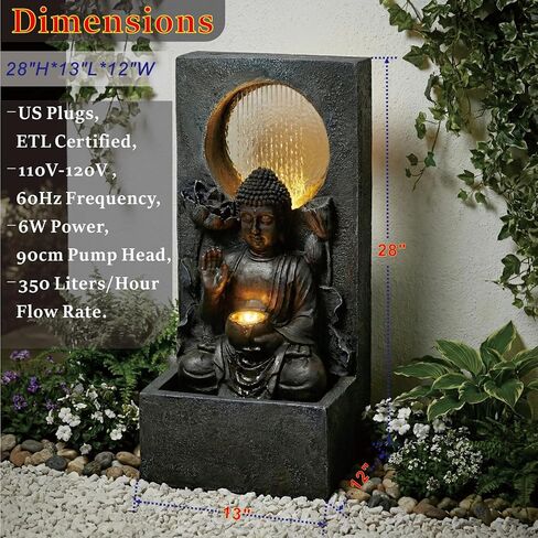 Zen Fengshui 28" Outdoor Buddha Water Fountain with LED Lights – Freestanding Resin Waterfall Statue, Asian Fengshui Decor for Garden, Patio, Backyard & Home, Relaxing Gift. in Saudi Arabia