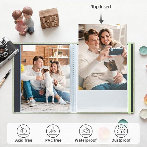 ألبوم صور مقاس 5 × 7، سجل قصاصات بغطاء قماشي سهل الارتداء مع نافذة أمامية، يحمل 52 صورة (26 جيبًا)، للأطفال، وحفلات الزفاف، والسفر، باللون الأخضر in Kuwait