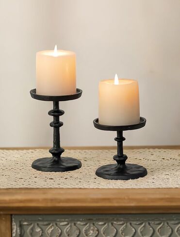 NUPTIO Gold Candle Holders for Pillar: Antique Brass Cast Iron Candleholder for 3 Inch Pillars -Heavy Metal Candle Stand for Christmas Party Table Decor in Saudi Arabia