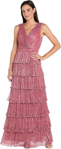 R&M Richards Women's Sleeveless Tiered Maxi Dress | Crinkle Pleated Shimmer Mesh Gown | Formal Evening Cocktail in Saudi Arabia