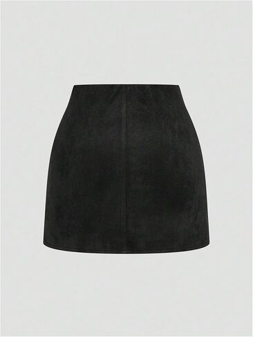 Verdusa Women's Plus Size Vintage Faux Suede Ruched Wrap Skirt Bodycon Mini Skirts Streetwear in Saudi Arabia