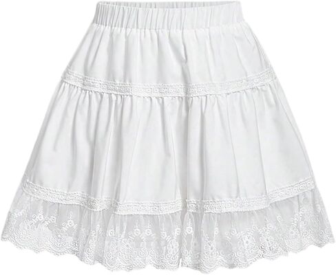 WDIRARA Women's Lace Ruffle Hem A Line Skirt High Waisted Flowy Short Skirts in Saudi Arabia