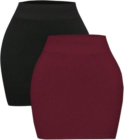 WDIRARA Women's Plus Size 2 Pack Bodycon Mini Skirts Elastic Waist Ribbed Knit Skirt in Saudi Arabia