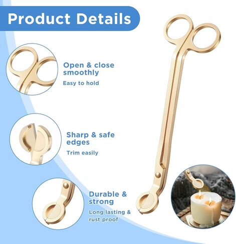JIEYAO 10PCS Gold Stainless Steel Candle Wick Trimmers, 7 Inch Wick Cutters Candle Scissors for Cleaner Burn Prevents Soot Buildup in Saudi Arabia