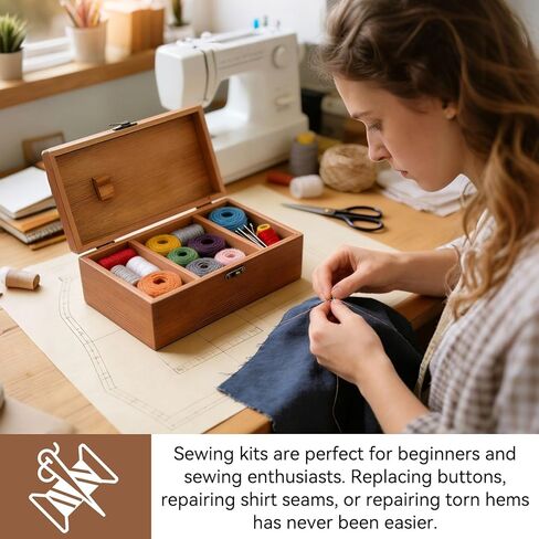 Wooden Sewing Box with Compartments, Vintage Sewing Case Wooden Sewing Basket for Sewing Tools Accessories (Empty Sewing Box) in Kuwait