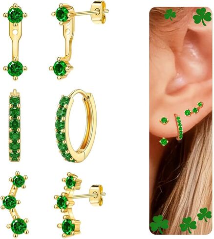 Nanafast 14K الذهب أقراط مسمار مجموعة للنساء Huggie هوب هالوين ترصيع حجر الراين البطانة مداخن لطيف الغضروف أقراط هيبوالرجينيك مجموعة مجوهرات أنيقة in Kuwait