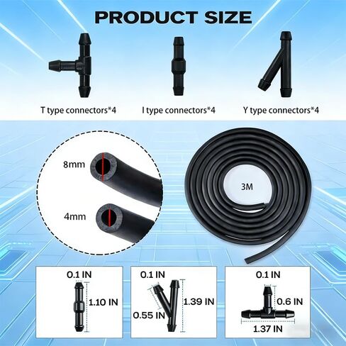 مجموعة خرطوم غسيل الزجاج الأمامي - تتضمن خرطوم سائل غسيل بطول 3 أمتار و12 قطعة من موصلات الخراطيم المتوافقة مع تركيب فوهة غسيل الزجاج الأمامي لمعظم المركبات لتوصيل فوهات مضخات المياه في السيارة in Kuwait