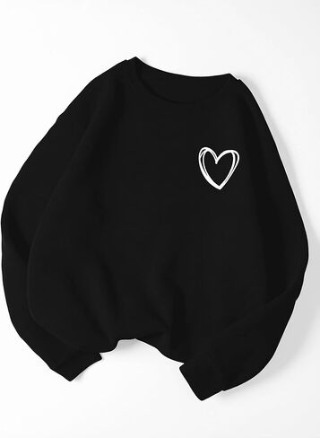 Unisex Round Neck Long Sleeve Heart Graphic Sweatshirt -A simple white heart pattern in Saudi Arabia