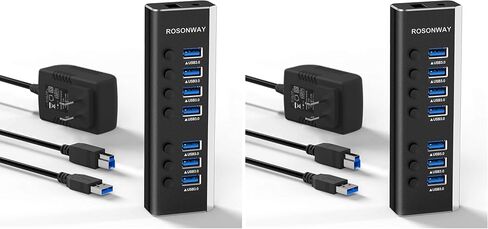موزع USB يعمل بالطاقة، موزع Rosonway 7 منافذ USB 3.2/USB C مع 10 جيجابت في الثانية USB-A 3.2، 2 USB-C 3.2، 4 منافذ USB 3.0، مفاتيح فردية ومحول طاقة 12 فولت، موسع منفذ USB من الألومنيوم للكمبيوتر المحمول/الكمبيوتر الشخصي، RSH- A107C in Kuwait