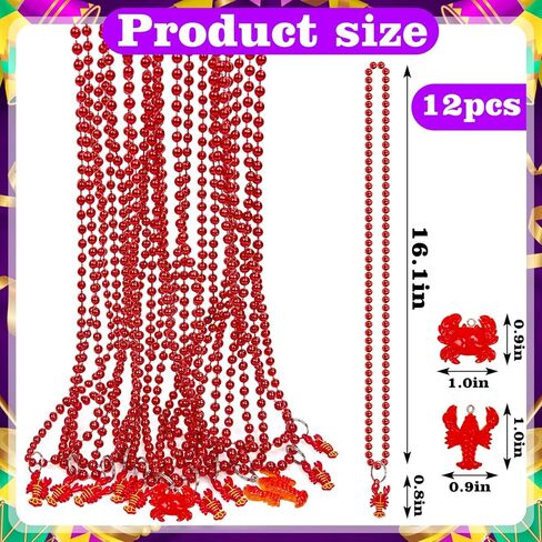 12pcs Crawfish Mardi Gras Beads Lobster Necklace with a Crab Charm Parade Holiday Party Supplies Decorations in Saudi Arabia
