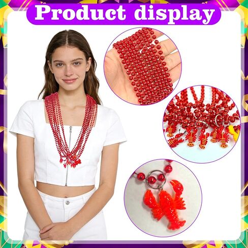 12pcs Crawfish Mardi Gras Beads Lobster Necklace with a Crab Charm Parade Holiday Party Supplies Decorations in Saudi Arabia