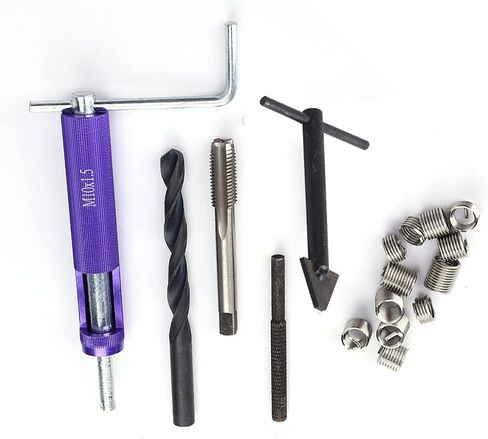 M10 x 1.25 Thread Repair Insert Kit, 12PCS Screw Sleeve Tool, Stainless Steel Threaded Inserts for Damaged Threads, High Strength Wire Screw Sleeve Kit with 1D 1.5D 2D Inserts, IDE in Kuwait