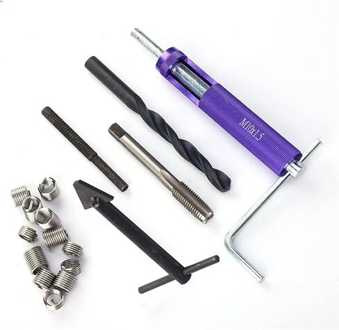M10 x 1.25 Thread Repair Insert Kit, 12PCS Screw Sleeve Tool, Stainless Steel Threaded Inserts for Damaged Threads, High Strength Wire Screw Sleeve Kit with 1D 1.5D 2D Inserts, IDE in Kuwait