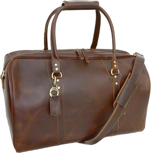 THE M&G BAGS Leather Travel Duffel Bag for Men & Women, Classic Retro Weekend Overnight Zipper Bags with Adjustable Shoulder Strap, Cabin Friendly Carry On Gym Sports Duffle Luggage - 22 Inch in Saudi Arabia