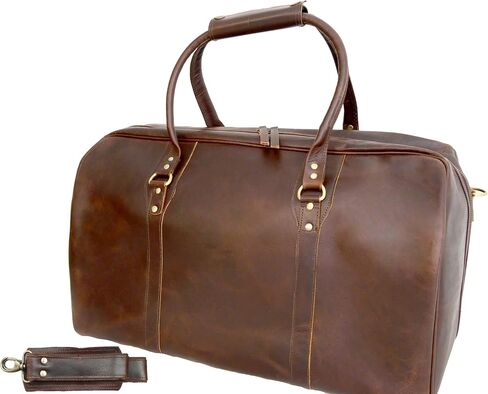 THE M&G BAGS Leather Travel Duffel Bag for Men & Women, Classic Retro Weekend Overnight Zipper Bags with Adjustable Shoulder Strap, Cabin Friendly Carry On Gym Sports Duffle Luggage - 22 Inch in Saudi Arabia