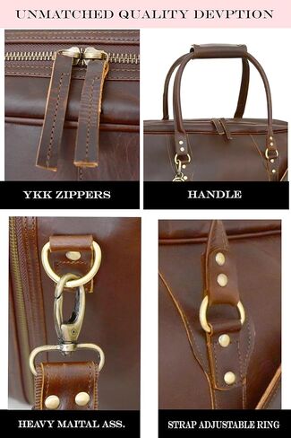 THE M&G BAGS Leather Travel Duffel Bag for Men & Women, Classic Retro Weekend Overnight Zipper Bags with Adjustable Shoulder Strap, Cabin Friendly Carry On Gym Sports Duffle Luggage - 22 Inch in Saudi Arabia