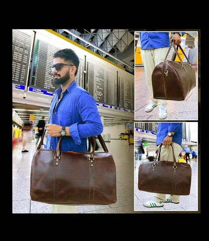 THE M&G BAGS Leather Travel Duffel Bag for Men & Women, Classic Retro Weekend Overnight Zipper Bags with Adjustable Shoulder Strap, Cabin Friendly Carry On Gym Sports Duffle Luggage - 22 Inch in Saudi Arabia